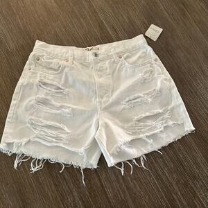 Free People Women White Intentionally Distressed Shorts Size 26-NWT MSRP $68